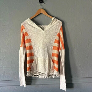 Miss Me | hooded | crochet | lace | striped| sweater | sweatshirt | medium
